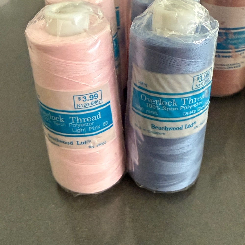 Overlock/Serger Thread 17 Cone/Spool Lot. Blue, Cream, Peach, Pinks, White - Picture 4 of 4